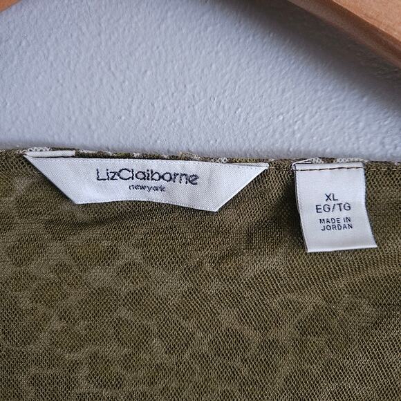 Liz Claiborne Top Womens XL Leopard Print Sheer‎ Mesh Y2K Fitted Scoop Neck - Picture 6 of 10